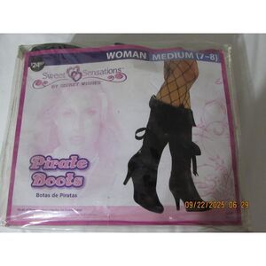 Sweet Sensations by secret wishes Pirate Boots size 7/8 new black with red laces